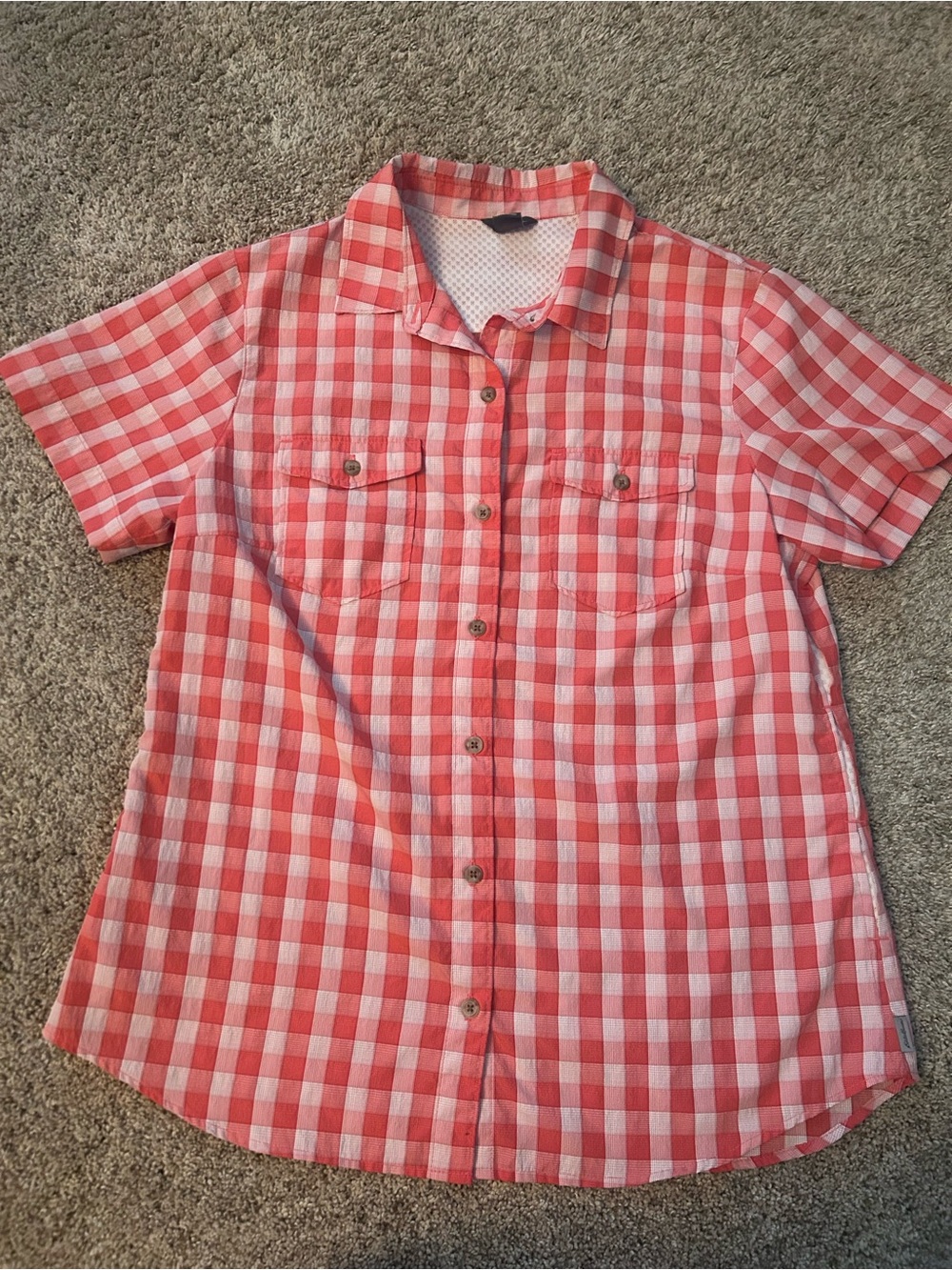 Eddie Bauer Red & White Gingham Short Sleeve Button Up Shirt - Women’s Size M